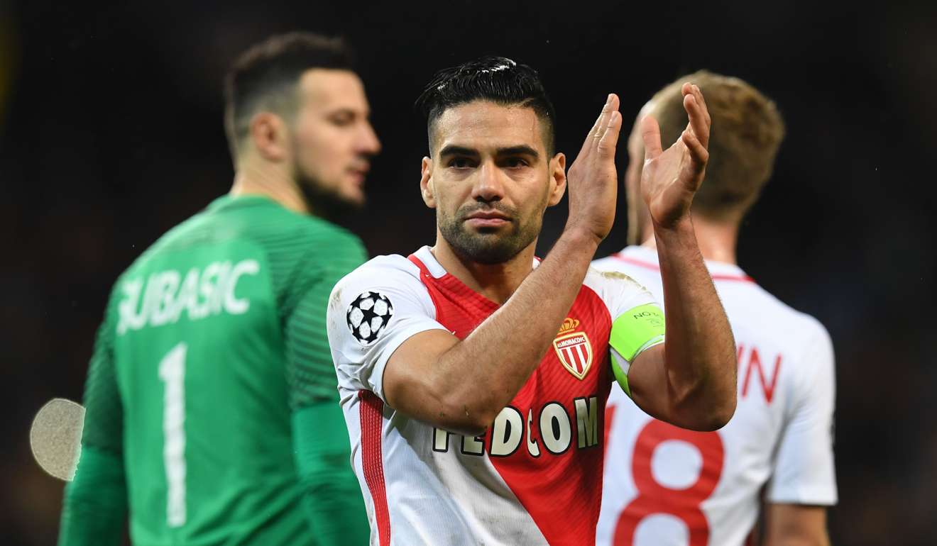 Monaco’s Radamel Falcao applauds at the end of the match. Photo: AFP
