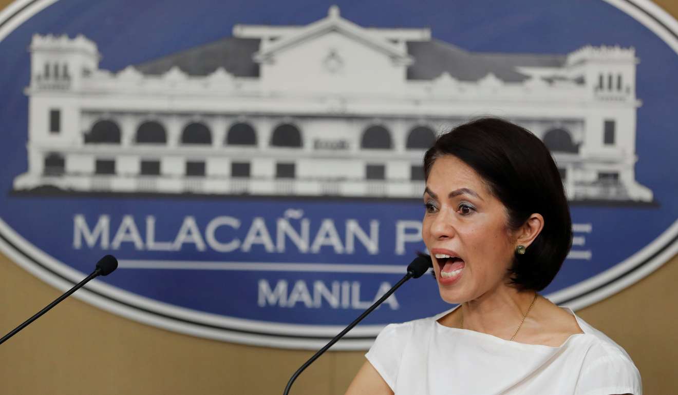 Philippine Environment secretary Regina Lopez speaks during a press briefing in Manila. Photo: Reuters