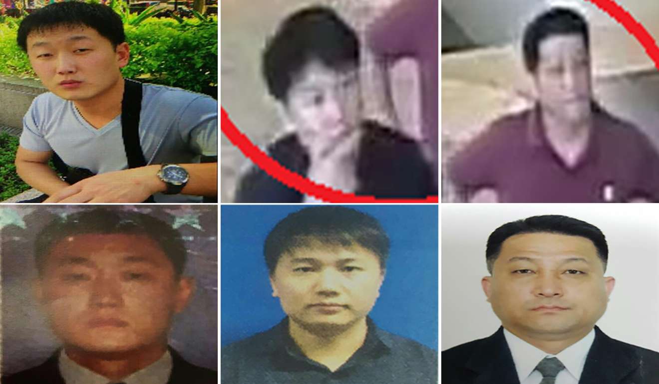 This combo of handout pictures released by the Royal Malaysian Police in Kuala Lumpur shows CCTV footage (top row) and passport style photos (bottom row) of North Korean nationals (from L to R) 30-year-old Ri Ji U, 37-year-old North Korean airline employee Kim Uk-il, and 44-year-old diplomat Hyon Kwang-song, wanted for police questioning in connection with the February 13 assassination of Kim Jong-nam, the half brother of North Korean leader Kim Jong-un. Photo: AFP
