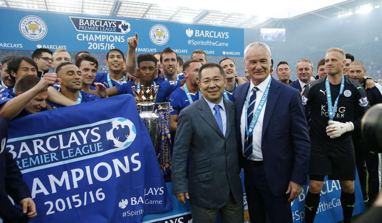 Claudio Ranieri and club chairman Vichai Srivaddhanaprabha after winning the league. Photo: