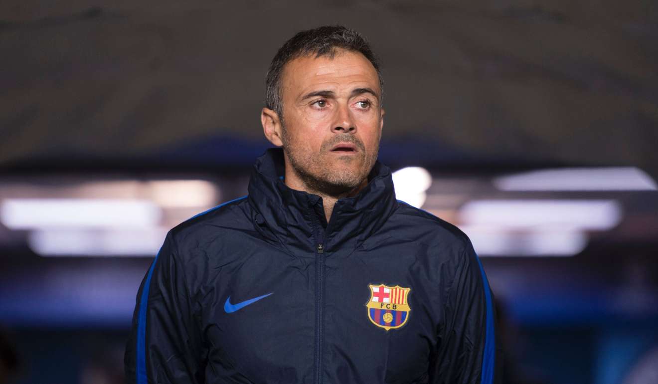 Barcelona's coach Luis Enrique arriving for a team training session at the Etihad Stadium in Manchester, northern England. Luis Enrique announced on March 1, 2017 that he will leave Barcelona at season’s end. Photo: AFP
