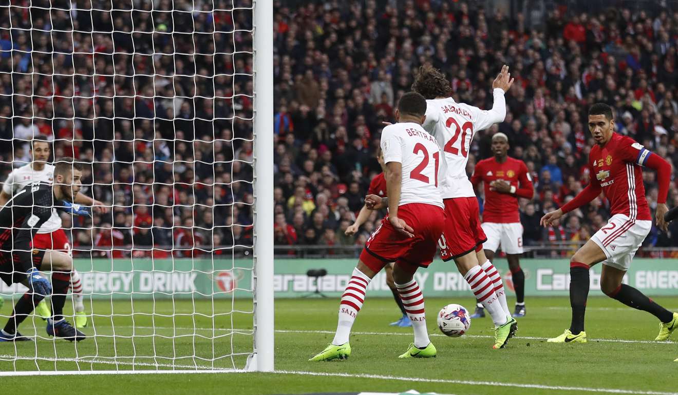 Manolo Gabbiadini effort against Manchester United was disallowed for offside. Photo: Reuters
