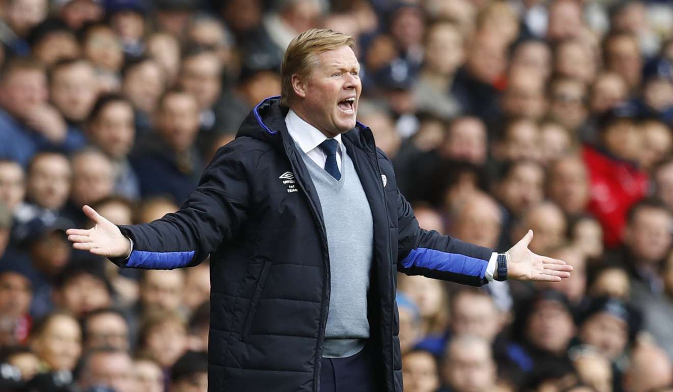 Everton manager Ronald Koeman shows his frustration during the game. Photo: Reuters
