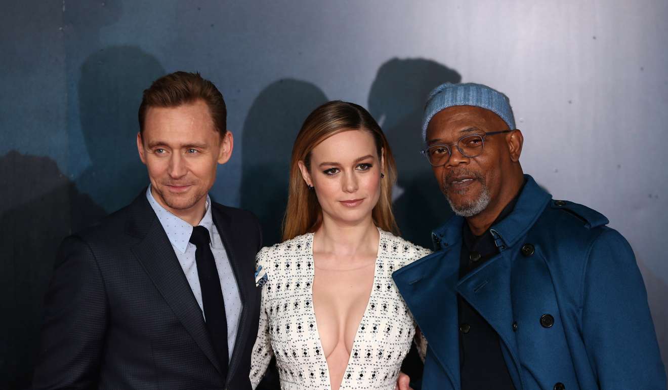 From left: Hiddleston, Brie Larson and Samuel L. Jackson. Photos: Reuters