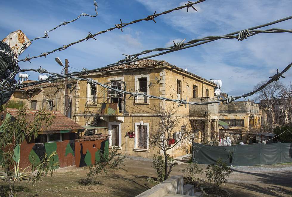 Barbed wire separates the Turkish side of the city from the Greek.