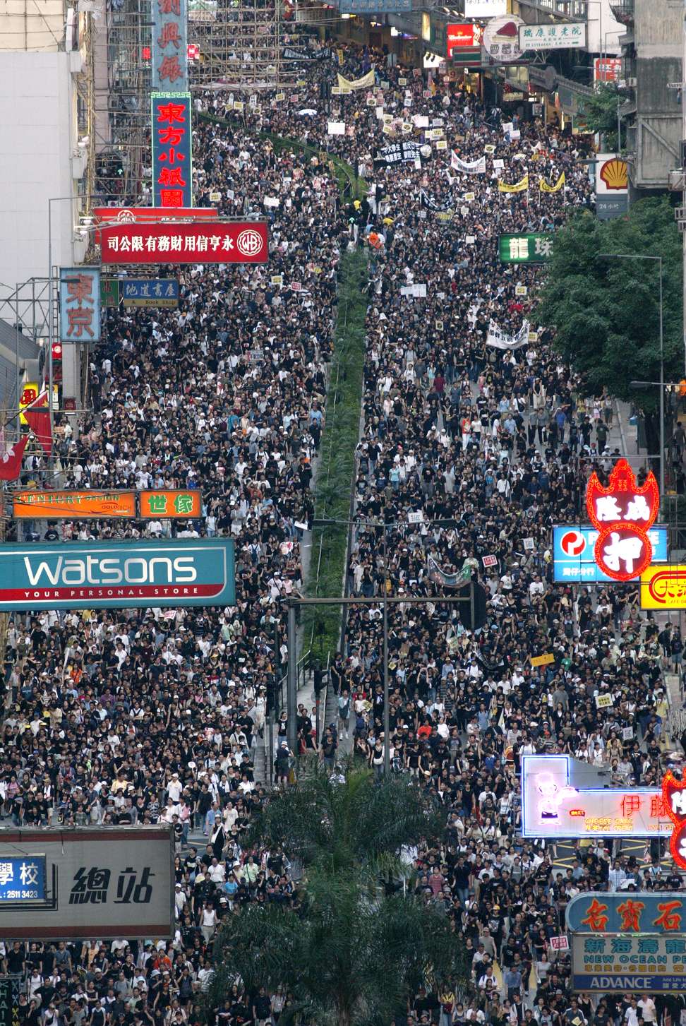 Thousands of Hong Kong residents marched from Victoria Park to Central Government Offices on July 1, 2003, to protest against Article 23. Photo: Martin Chan
