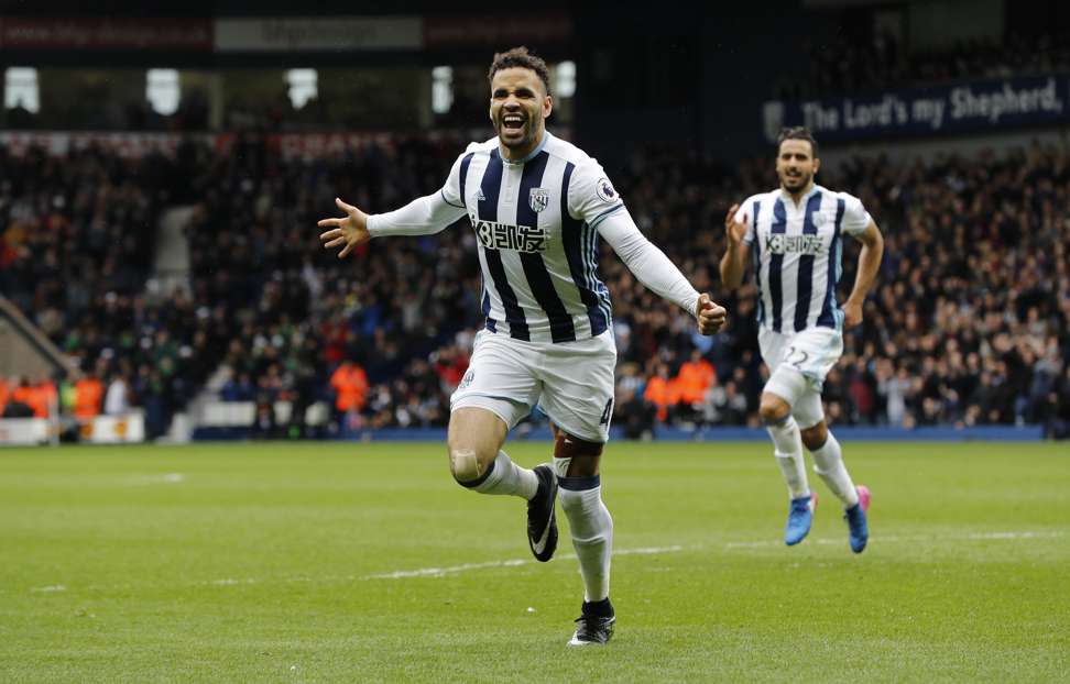 West Bromwich Albion’s Hal Robson-Kanu celebrates scoring their second goal. Photo: Reuters