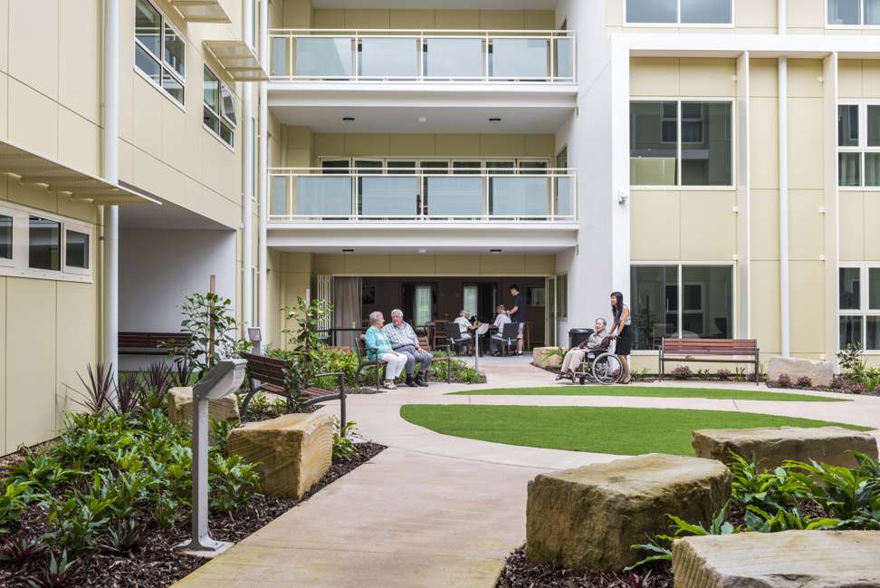 Jeta Gardens, outside Brisbane, Australia, is Australia's first intergenerational facility of its kind, incorporating retirement villas and apartments, serviced aged-care facilities and childcare facilities. Photo : ThomsonAdsett