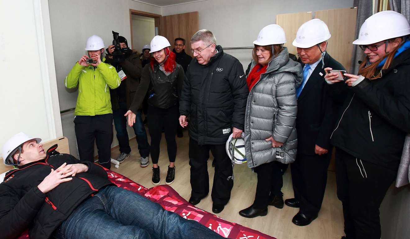 International Olympic Committee president Thomas Bach visiting the athletes’ village under constructions in Pyeongchang. Photo: AFP