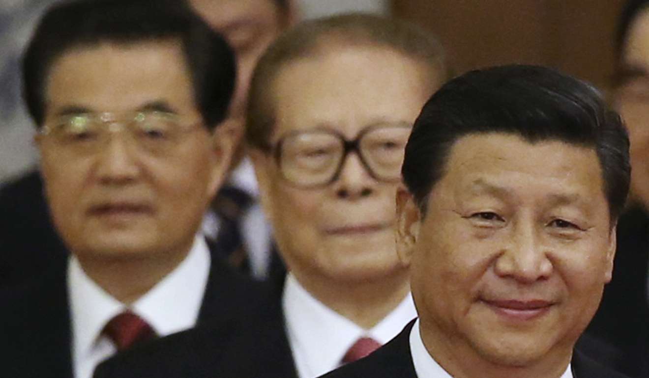 Communist Party general secretary Xi Jinping (right) with his predecessors Jiang Zemin (centre) and Hu Jintao in September 2014. Photo: Reuters