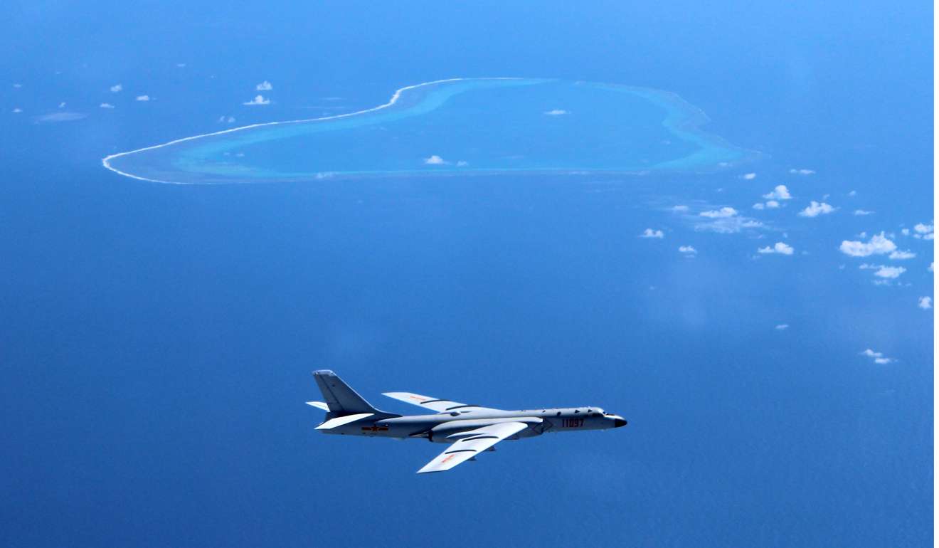 A Chinese H-6K bomber flying near Scarborough Shoal. Photo: Xinhua