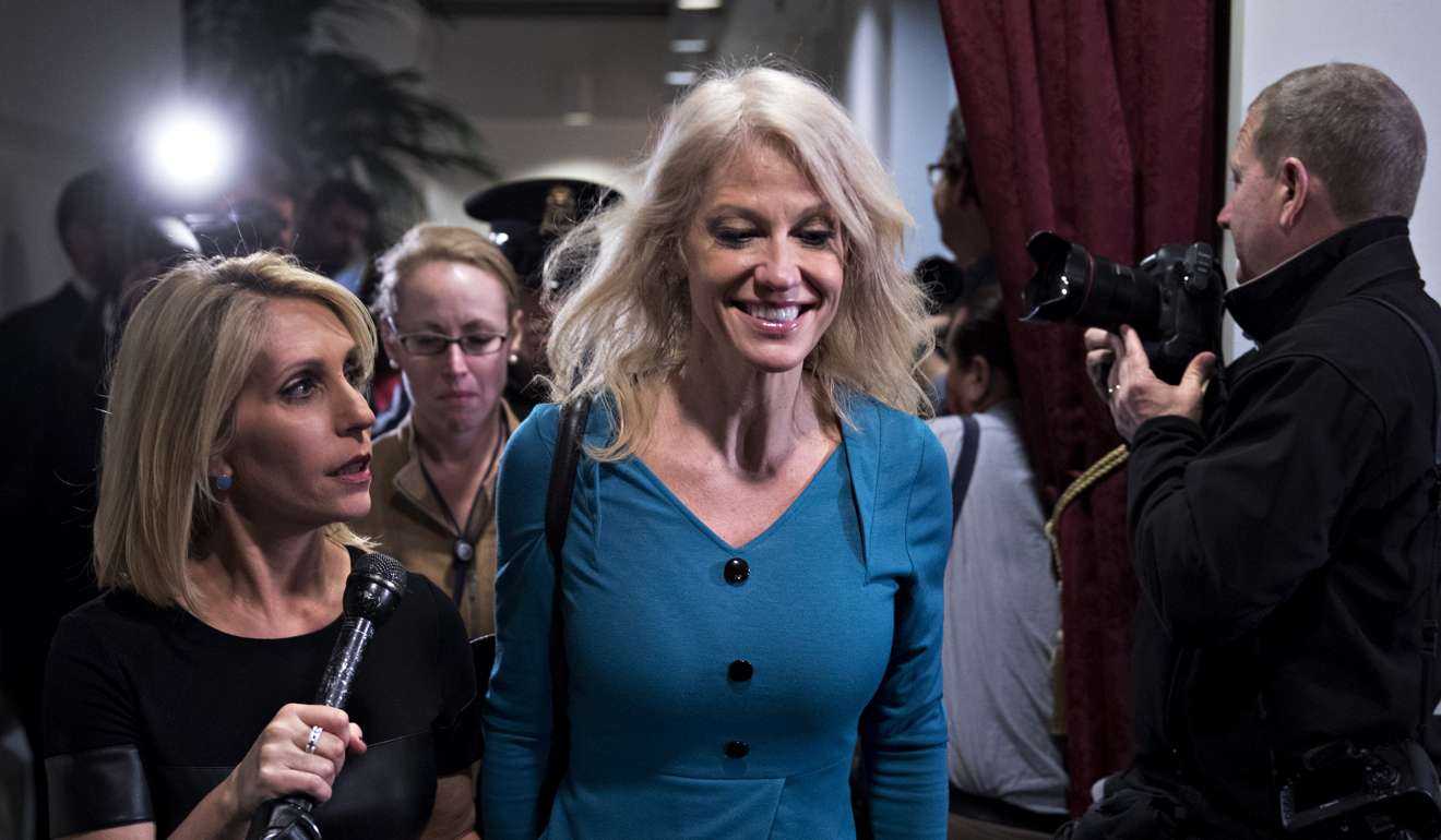 Kellyanne Conway walking away from a House Republican meeting on March 23. Photo: Bloomberg