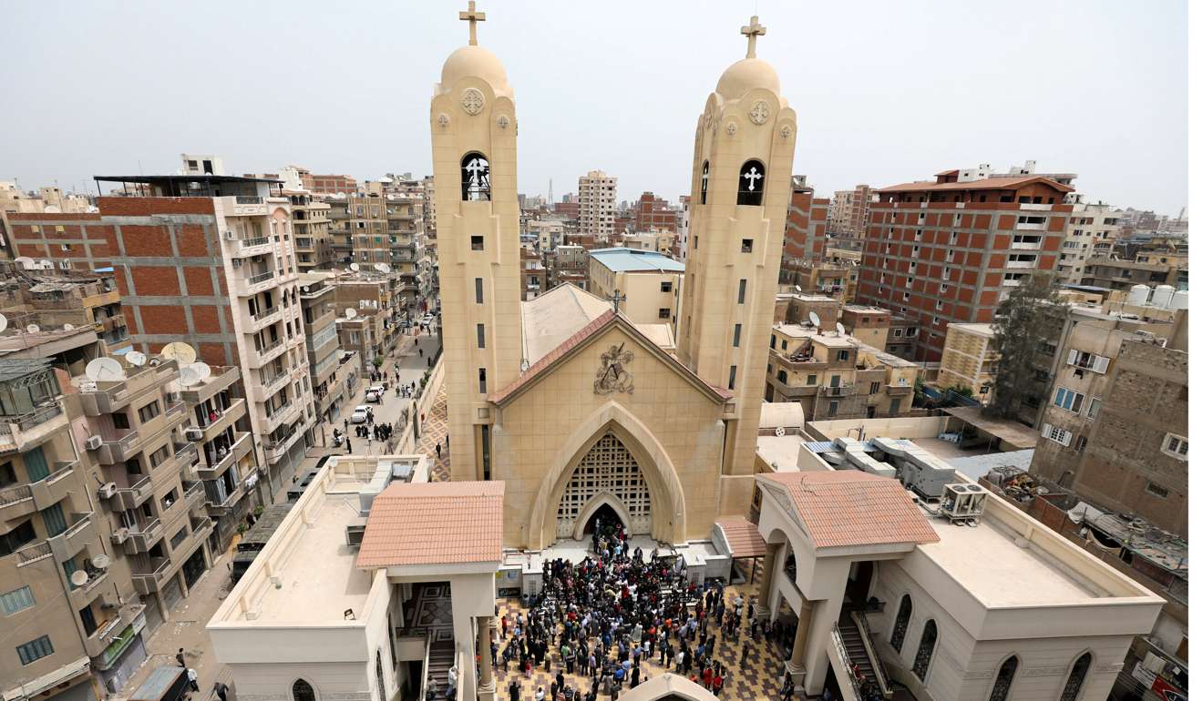 A general view is seen as Egyptians gather by a Coptic church that was bombed on Sunday in Tanta. Photo: Reuters