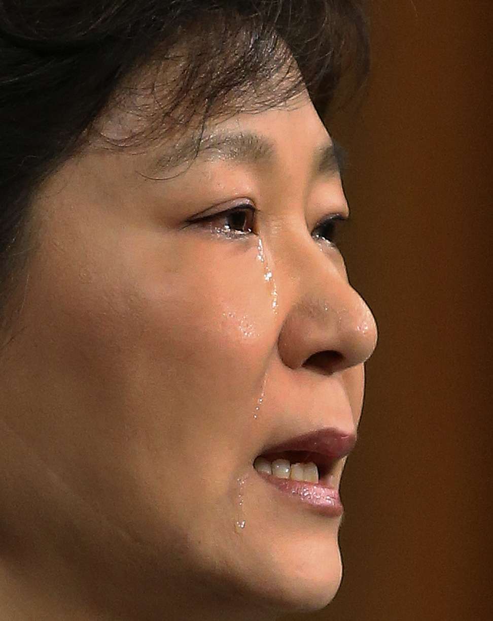 Then president Park Geun-hye cries in the wake of the sinking of the Sewol ferry. Photo: AP