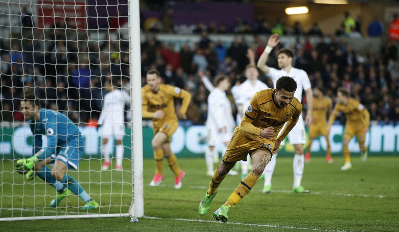 Tottenham Hotspurs’ Dele Alli celebrates scoring against Swansea City. Photo: Reuters