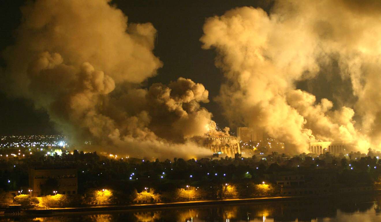 Smoke coming from the presidential palace compound in Baghdad during the massive US-led air raid on the Iraqi capital in March, 2003. Photo: AFP