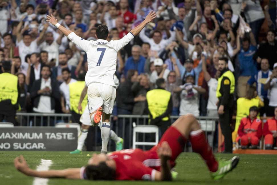 Ronaldo became the first player to score 100 goals in the Champions League after notching five in the 6-3 win over Bayern Munich. Photo: AFP