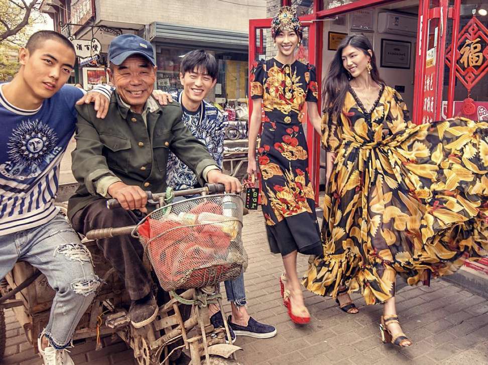 Dolce & Gabbana models pass a Beijing pedicab in this promotional image for social media. Photo: Instagram/Dolce & Gabbana