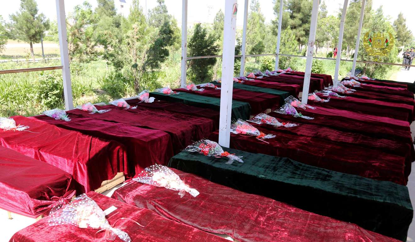 Coffins containing the bodies of Afghan National Army (ANA) soldiers killed in the April 21 attack. Photo: Reuters