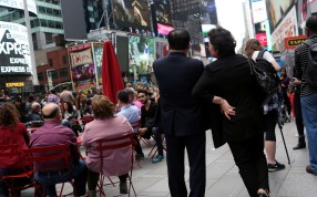 Kim Jong-un’s aunt and uncle, known in North Korea as Ko Yong-suk and Ri Gang, in Times Square in New York, on April 23, 2016. They have been living in the United States since 1998, and run a dry cleaning store outside New York City. Photo: The Washington Post Kim Jong-un’s aunt and uncle, known in North Korea as Ko Yong-suk and Ri Gang, in Times Square in New York, on April 23, 2016. They have been living in the United States since 1998, and run a dry cleaning store outside New York City. Photo: The Washington Post