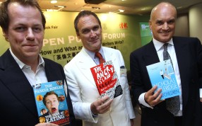 A.A. Gill (centre), flanked by fellow authors Tom Parker Bowles (left) and Nicholas Coleridge at the Hong Kong Book Fair in 2011. Gill has surprised his readers by announcing his cancer diagnosis in his regular restaurant column on the UK Sunday Times. Photo: SCMP Picture