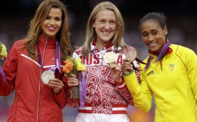 Russia’s Yuliya Zaripova is flanked by Tunisia's Habiba Ghribi and Ethiopia's Sofia Assefa on the podium at the ceremony for the women’s 3,000 metres steeplechase at the London Olympics in 2012. Zaripova has now been stripped of her gold medal over doping. Photo: AP Russia’s Yuliya Zaripova is flanked by Tunisia's Habiba Ghribi and Ethiopia's Sofia Assefa on the podium at the ceremony for the women’s 3,000 metres steeplechase at the London Olympics in 2012. Zaripova has now been stripped of her gold medal over doping. Photo: AP