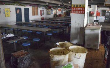 A canteen in the now abandoned Pegatron dormitory complex in Shanghai. Photos: George Knowles; Bloomberg