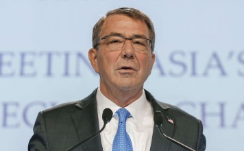 US Defence Secretary Ashton Carter speaks during the Shangri-La Dialogue in Singapore. Photo: EPA