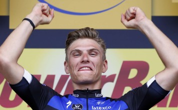 German sprinter Marcel Kittel celebrates on the podium after winning the fourth stage of the Tour de France. Photo: AP