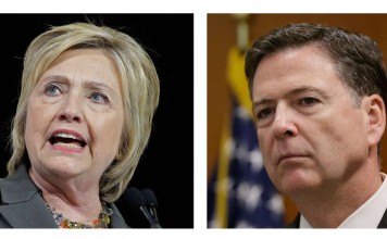 Democratic presidential candidate Hillary Clinton (left) and FBI Director James Comey. Photo: AP