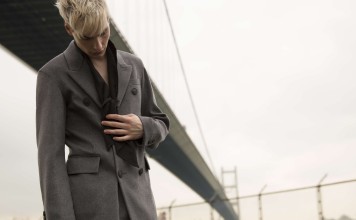 Double-breasted coat (HK$26,000) by Burberry. Silk scarf (HK$2,100) by Giorgio Armani.