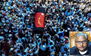 Mourners hold the casket of U Ko Ni during his funeral in Myanmar. Photo: The Irrawaddy