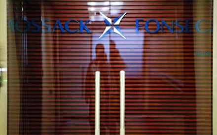 The company logo of Mossack Fonseca is pictured inside the company's office at the financial district of Pudong in Shanghai. Photo: Reuters