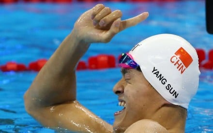 Sun Yang of China reacts after winning the 200m freestyle gold. Photo: Reuters