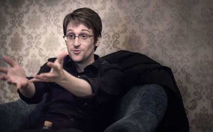 Edward Snowden is pictured during an interview in Moscow. He has donated money to the asylum seekers who housed him in Hong Kong. Photo: AFP