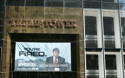 A sign advertising Donald Trump’s former reality television show ‘The Apprentice’ at Trump Towers in New York City. Photo: Getty Images