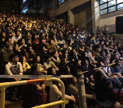 A large crowd gathered to watch the film in Wood Road, Wan Chai. Photo: Facebook/Wan Chai Commons A large crowd gathered to watch the film in Wood Road, Wan Chai. Photo: Facebook/Wan Chai Commons