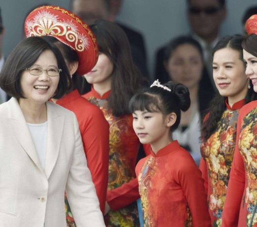Taiwanese President Tsai Ing-wen attends her inauguration ceremony outside the Presidential Office in Taipei last Friday. Photo: Kyodo