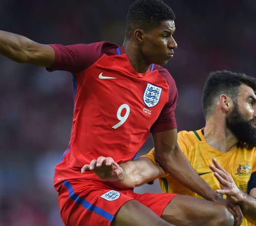 England striker Marcus Rashford marked his debut with a goal against Australia. Photo: AFP England striker Marcus Rashford marked his debut with a goal against Australia. Photo: AFP