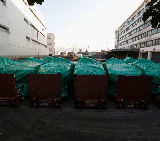 Armoured troop carriers, belonging to Singapore, are detained at a cargo terminal in Hong Kong. Photo: Reuters