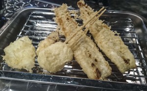 Tempura (from left) of scallop, crab, and white fish from Kakuuchi. Photos: Elaine Yau