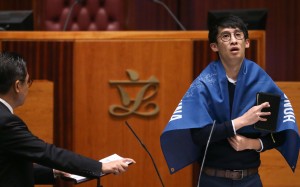 Sixtus Baggio Leung Chung-hang takes his oath in the Legislative Council on October 12. Photo: Sam Tsang