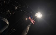 A Tomahawk cruise missile streaks away from the guided-missile destroyer USS Porter on Friday, as part of a barrage on a Syrian airbase. Photo: EPA A Tomahawk cruise missile streaks away from the guided-missile destroyer USS Porter on Friday, as part of a barrage on a Syrian airbase. Photo: EPA