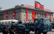 Displaying the Pukkuksong-1 sub-launched missile during yesterday’s parade to mark the birthday of the late Kim Il-sung. Photo: Reuters