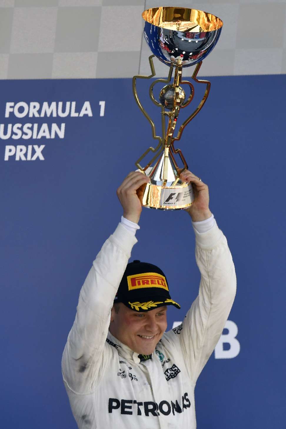 Valtteri Bottas takes delight in his victory. Photo: AFP