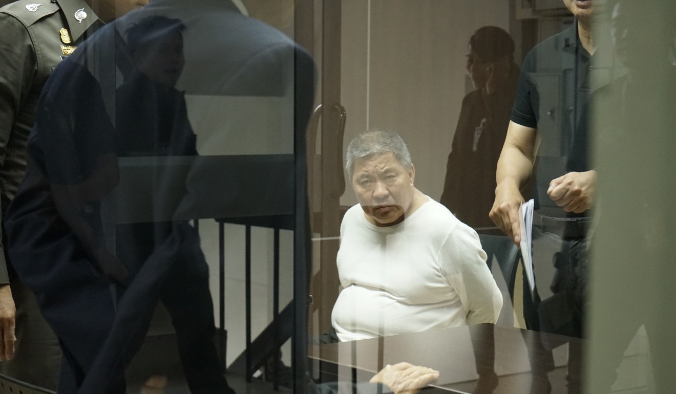 Tun Hung Seong, dubbed “The Malaysian Iceman”, in custody following his arrest on suspicion of trafficking methamphetamine from Thailand to Malaysia, at the Office of Narcotics Control Board in Bangkok. Photo: AFP