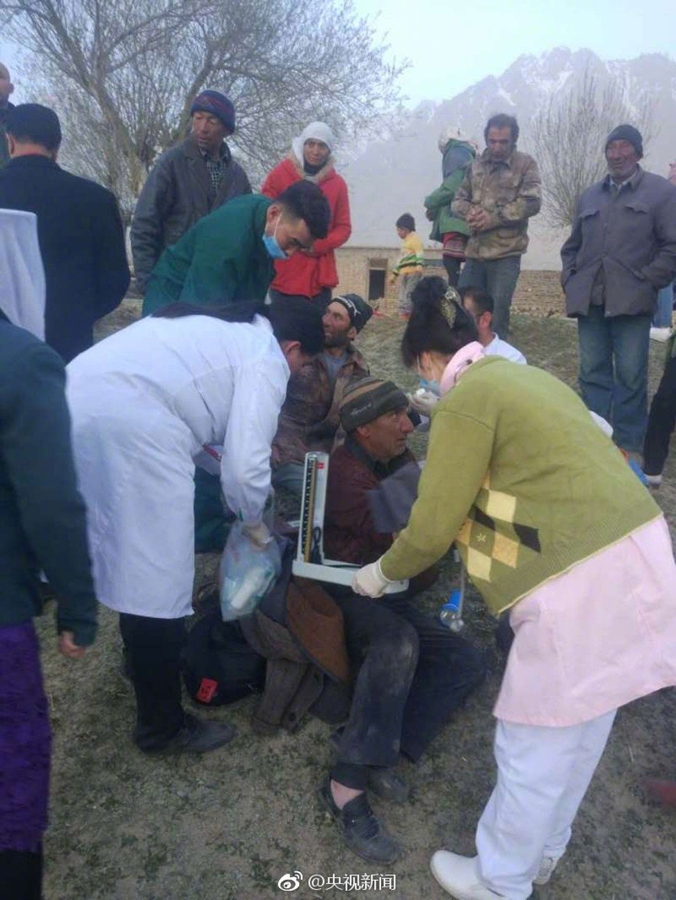 Medical staff treating the injured after the quake. Photo: Handout