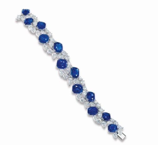 Cushion Cut Sapphire and Diamond Bracelet by Ronald Abram