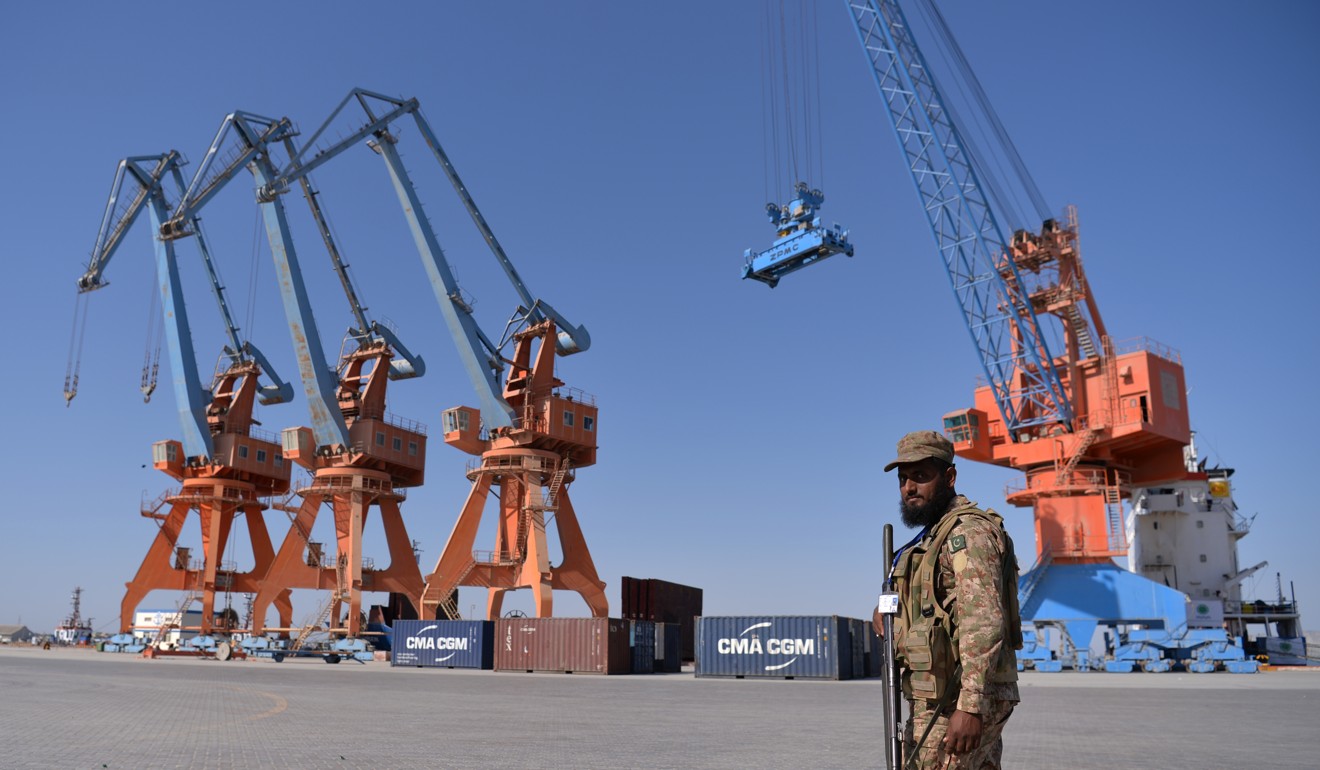 A Pakistani troop guards a trade project in Gwadar port, one end of the China-Pakistan Economic Corridor. Photo: AFP