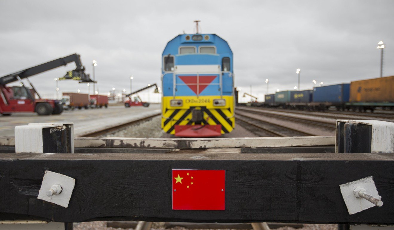 A Chinese flag marking a railway linked to China is seen in 2015 file photo in front of a train at the Khorgos border crossing point, east of the country's biggest city and commercial hub, Almaty, Kazakhstan. Photo: Reuters